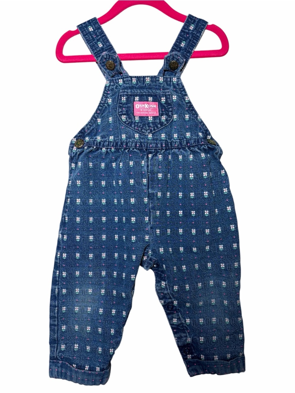 Vintage OshKosh B’gosh 80s 90s Ditsy Daisy Floral Denim Overalls 24 Month